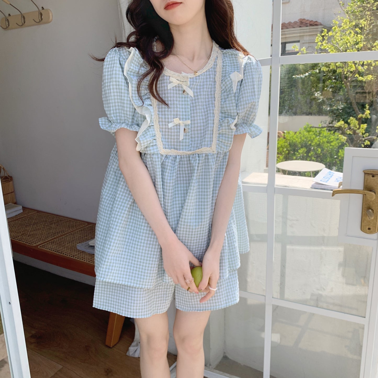 Princess Style Puff Sleeve Short Sleeve Shorts Set    HA0773