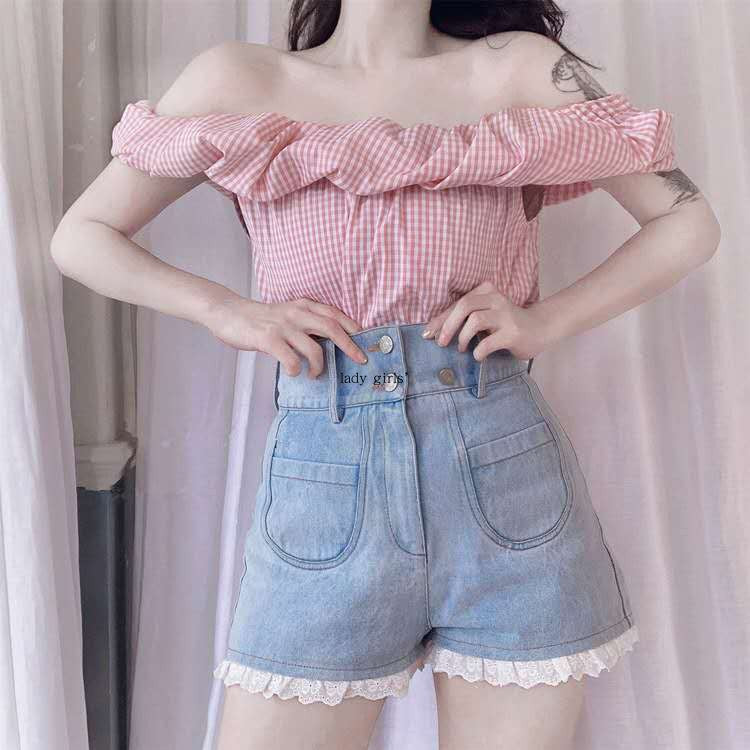 Lace Denim angle Skirt HA1004