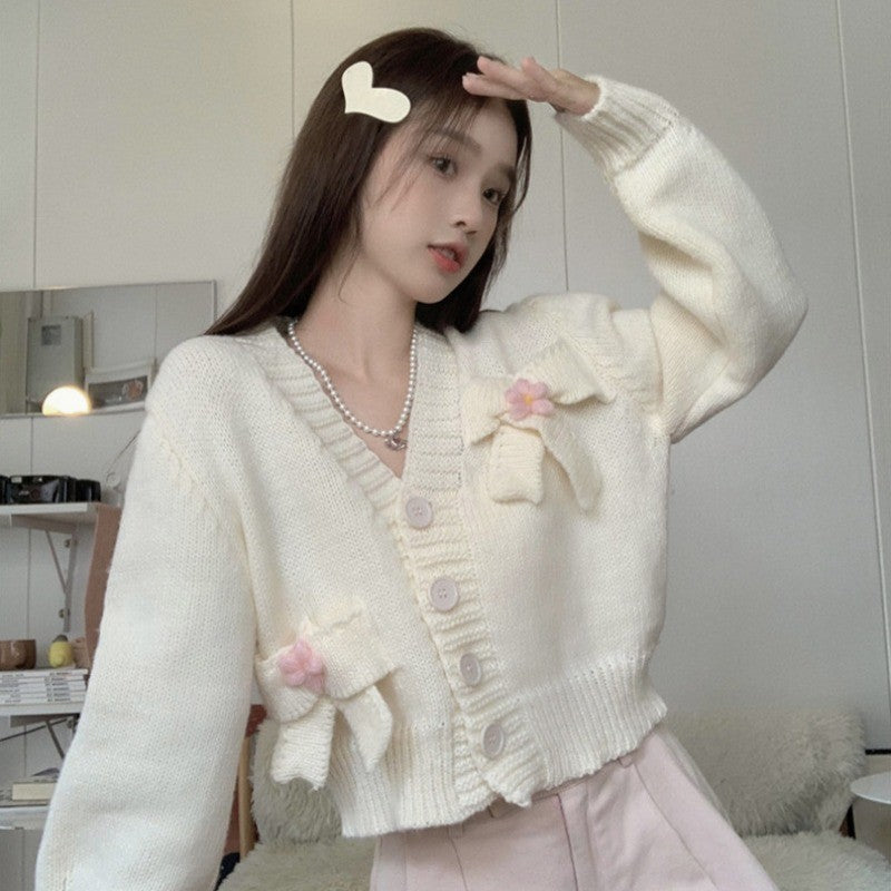 Bowknot v-neck sweater   HA1324