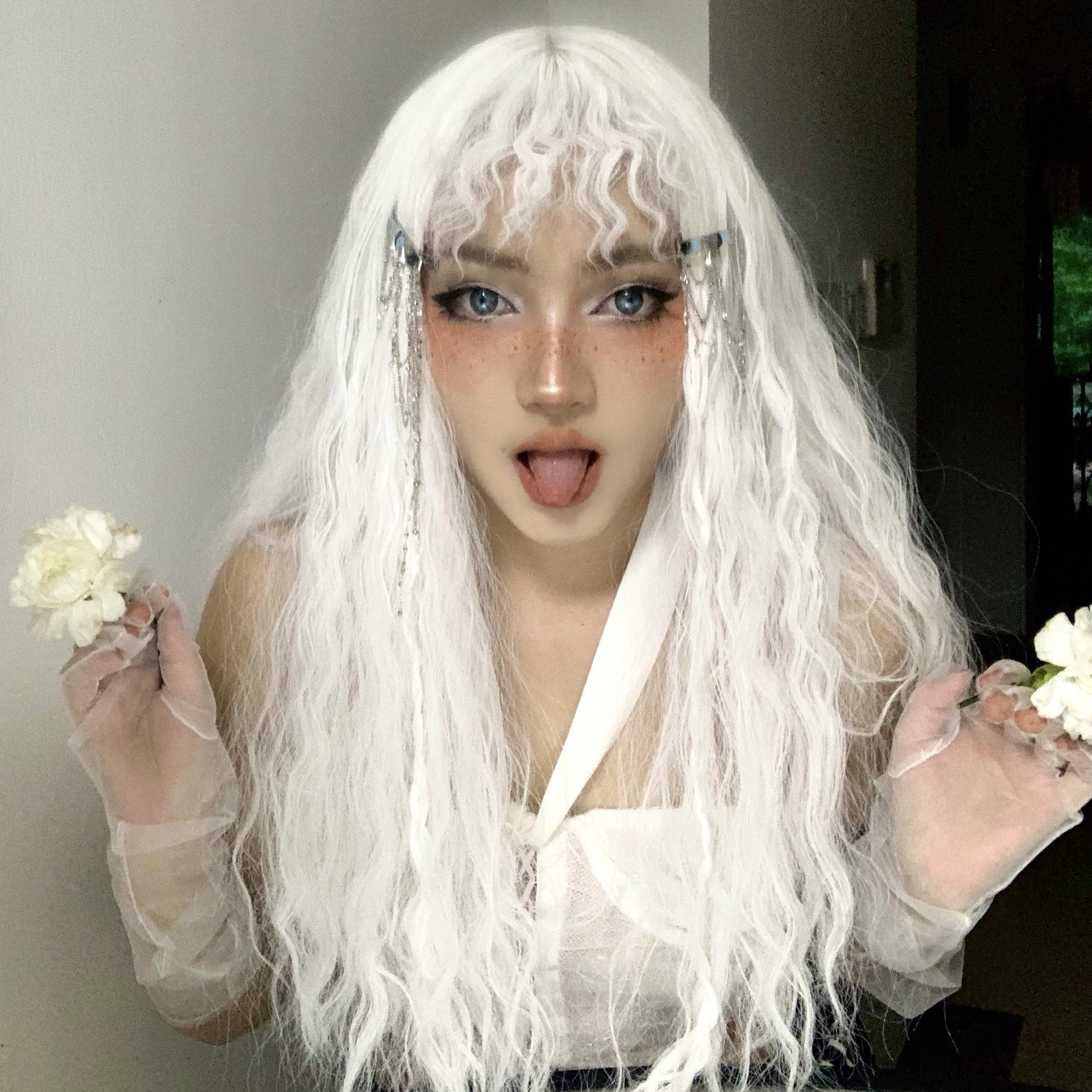 White wool curly long curly hair  HA0571