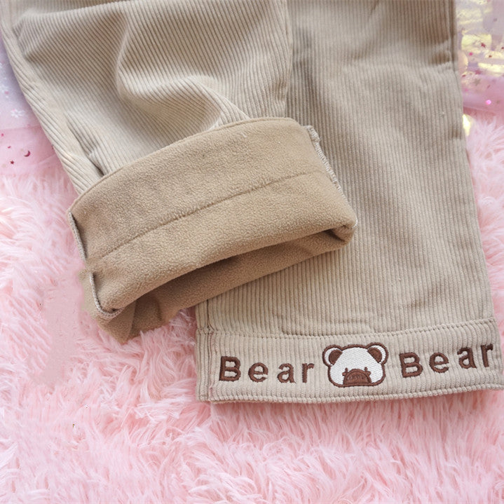 Cute Bear Corduroy Wide Leg Pants   HA1203