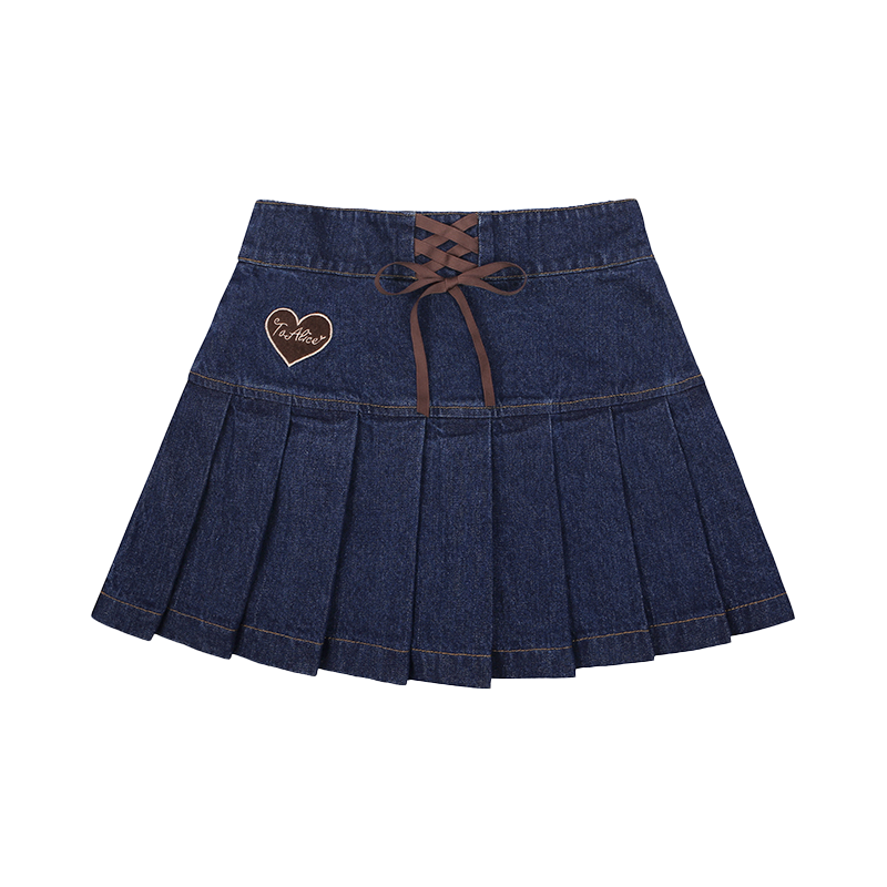Cute denim bow pleated skirt  HA0745