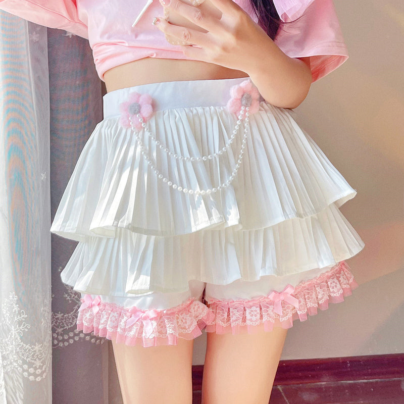 White Floral Pleated Skirt    HA0684