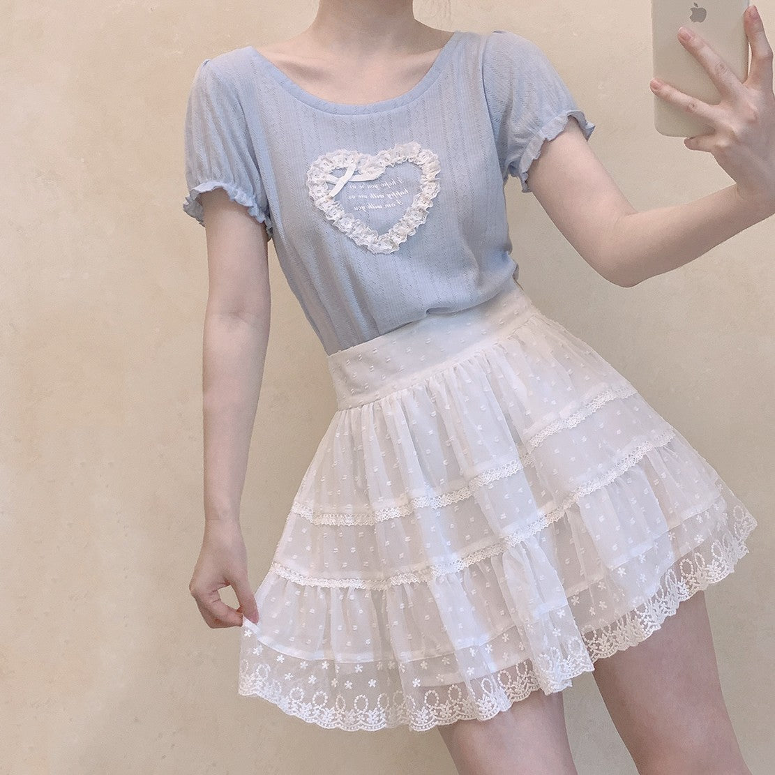 Heart bow cutout T-shirt   HA1390