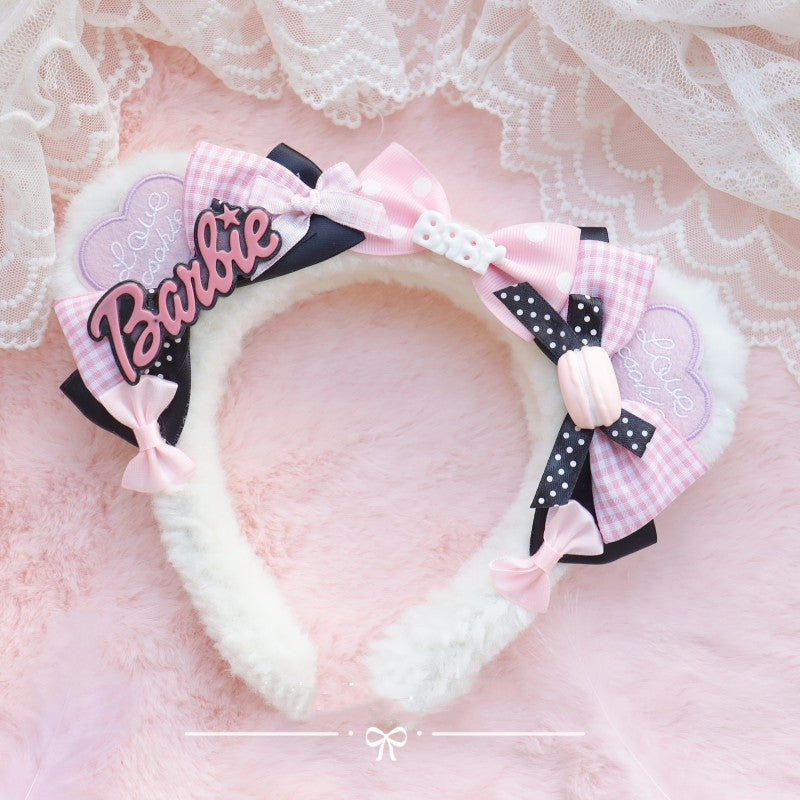 Big Bear Ear Heart Embroidery Headband   HA0618