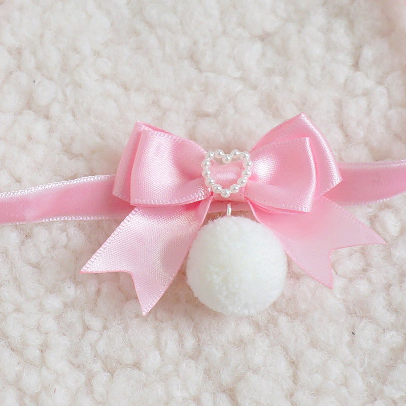 Cute pink furball bow collar    HA0503