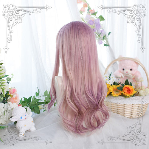 Pink purple highlights long curly hair  HA0778