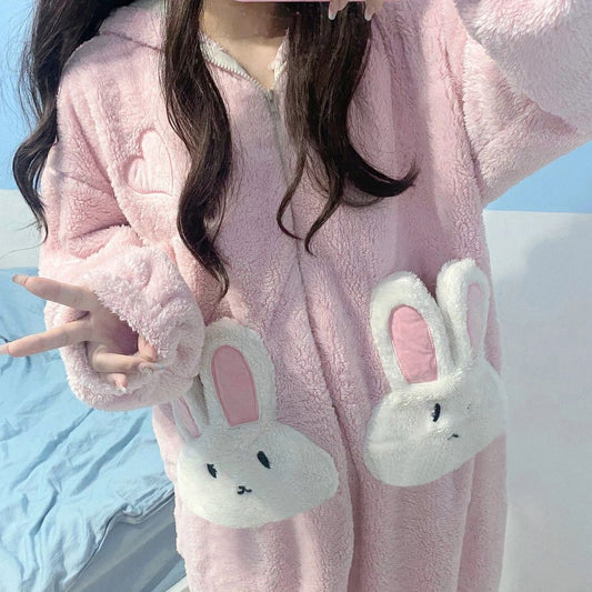 Cute Girl Rabbit One-Piece Pajamas HA1464