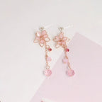 Pink Cherry Blossom Crystal Earrings Earrings Ear Clips   HA1994