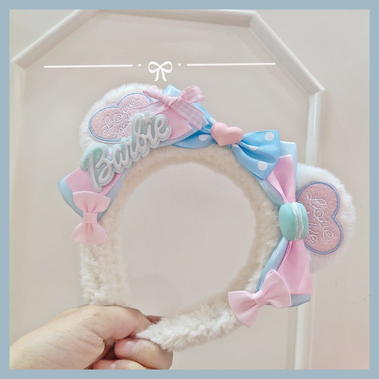 Big Bear Ear Heart Embroidery Headband   HA0618