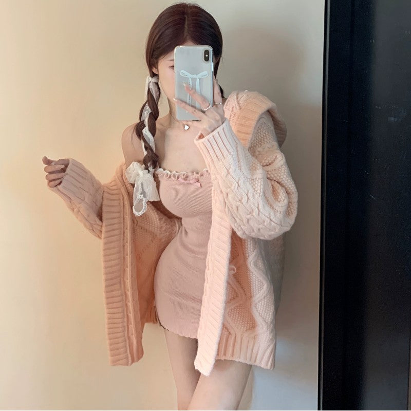 Pink Bow Knit Slip Dress HA1647