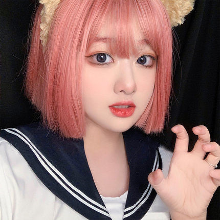 Short straight pink hair with bob head  HA0149