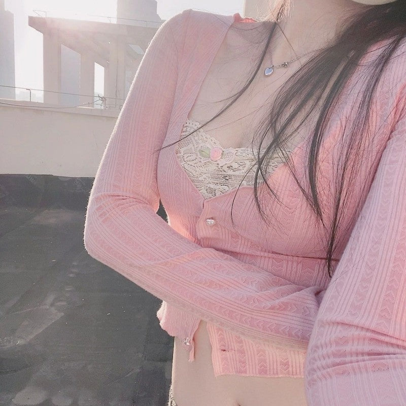 Pink Lace Long Sleeve T-Shirt   HA1684