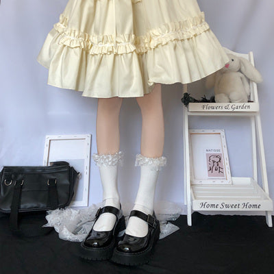 Bow knot cute lace mid tube socks   HA0756