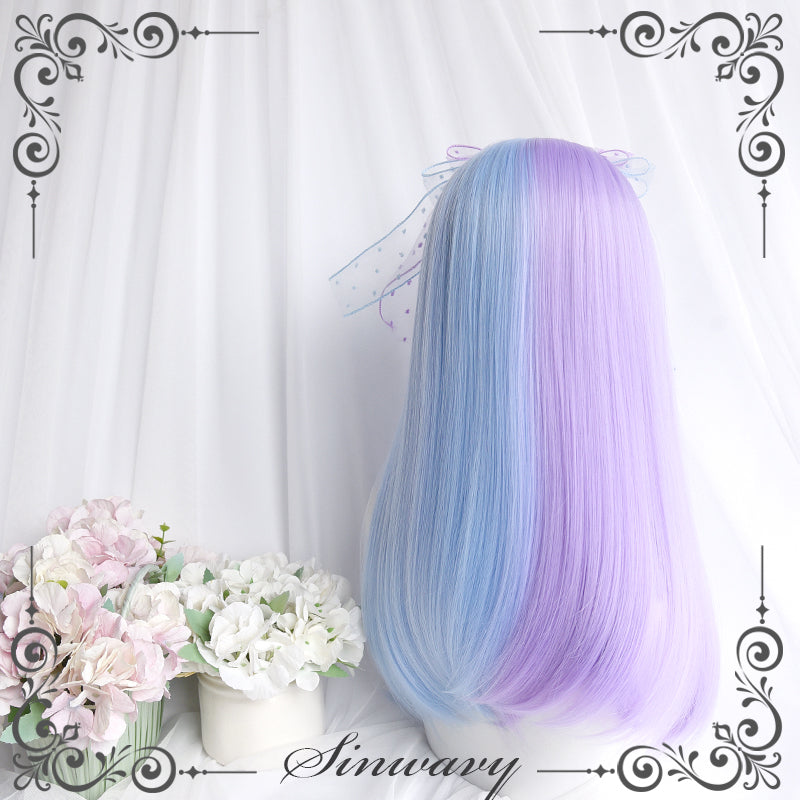 Daily fantasy blue and purple long straight hair  HA0154