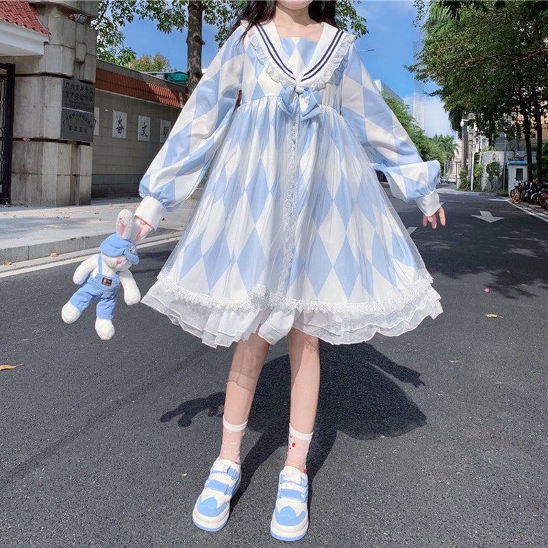 Cute Navy Long Sleeve Dress  HA1469