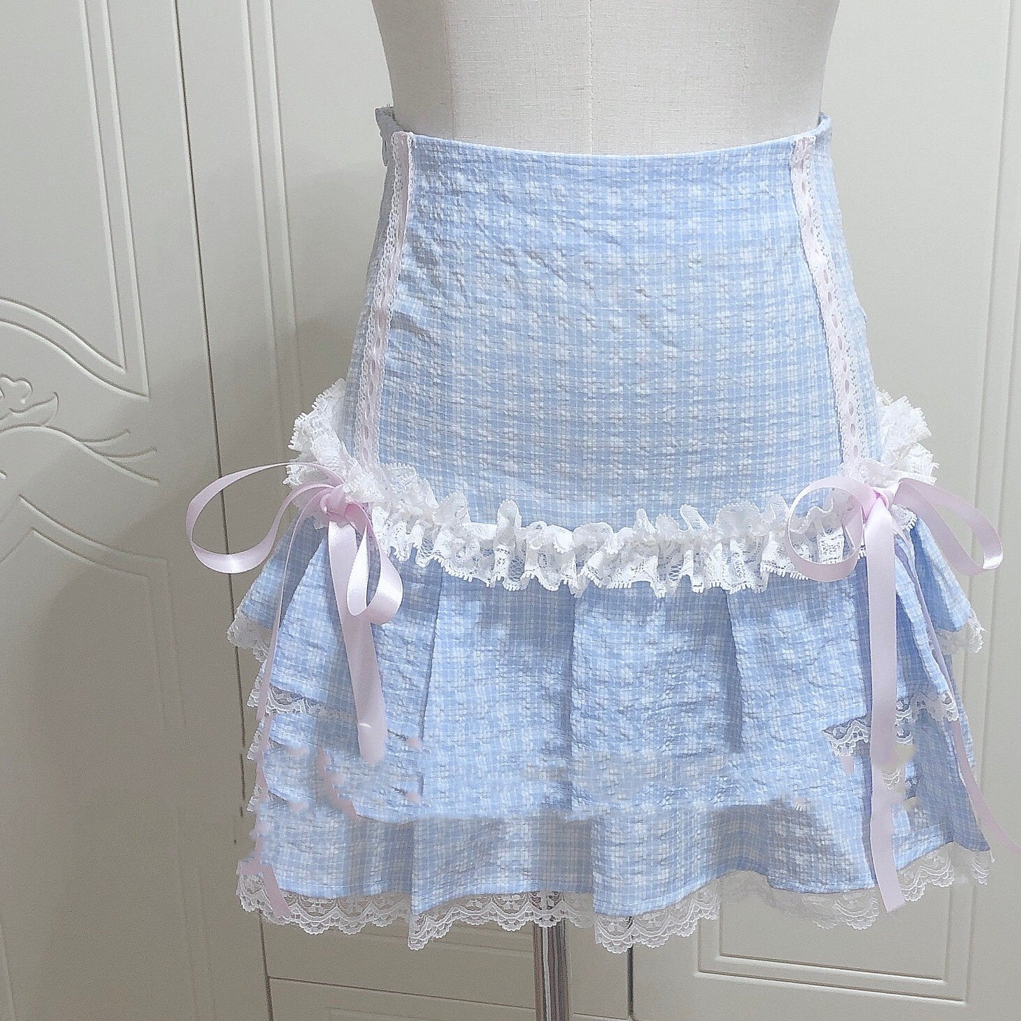 Cream Plaid Cake Dress HA1561
