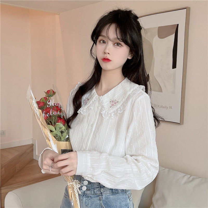 Lace Doll Collar White Long Sleeve Shirt HA1467