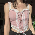 Dreamy Pink Lace Sling Waist Top   HA1077