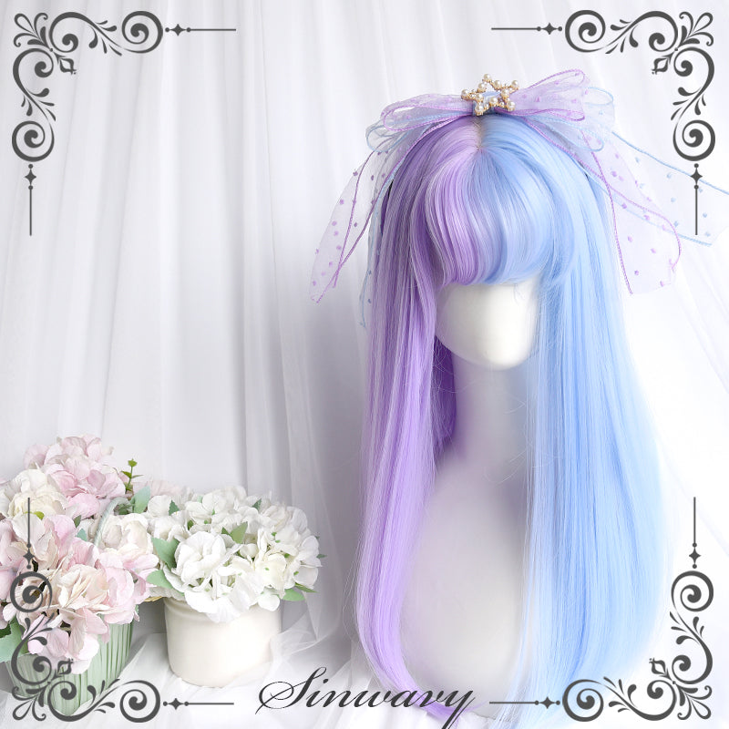 Daily fantasy blue and purple long straight hair  HA0154