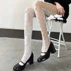 White Rose Cutout Fishnet Stockings HA1609