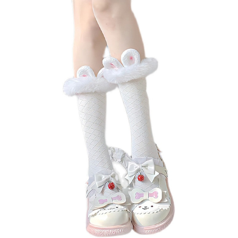 Solid Color Mid Tube Lolita White Socks  HA0810