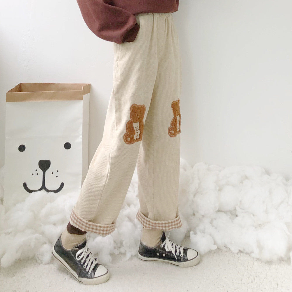 Bear embroidered slacks  HA1201