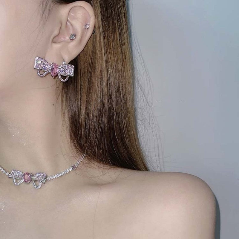 Delicate Pink Diamond Earrings Necklace Bracelet   HA1289