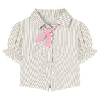 Striped Short Sleeve Shirt Pink Skirt Two-Piece Set  HA2175