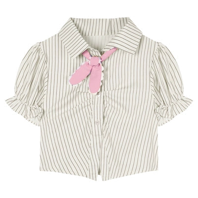 Striped Short Sleeve Shirt Pink Skirt Two-Piece Set  HA2175