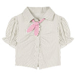 Striped Short Sleeve Shirt Pink Skirt Two-Piece Set  HA2175