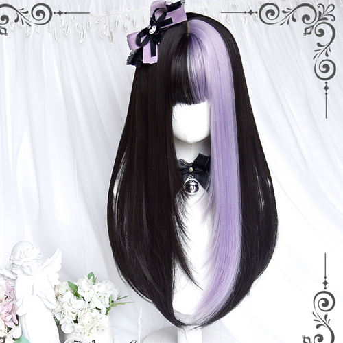 Black and purple color matching long straight wig HA1443
