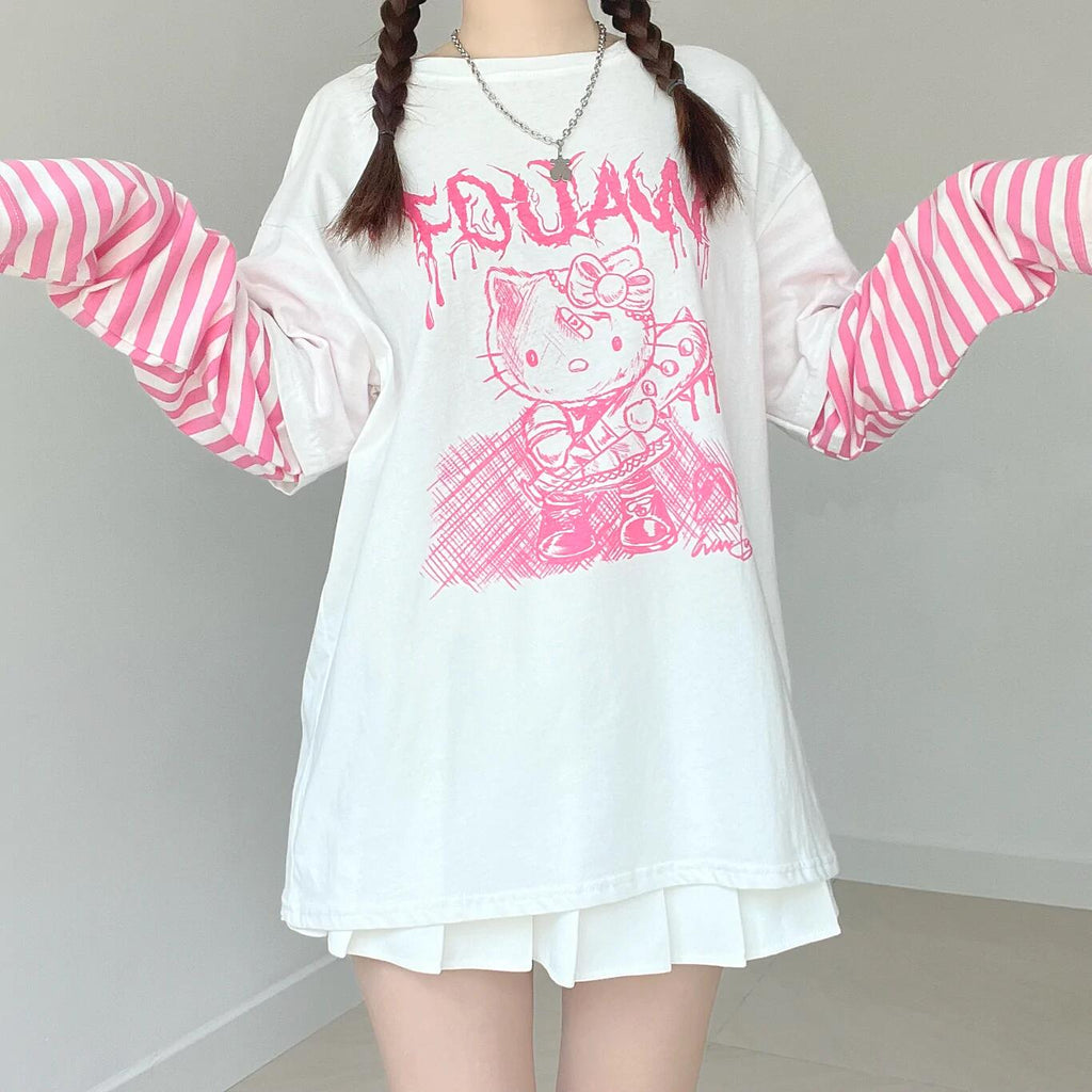 Comic Stripe Long Sleeve Top  HA1293
