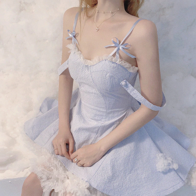 First love sweet v-neck blue dress   HA0375