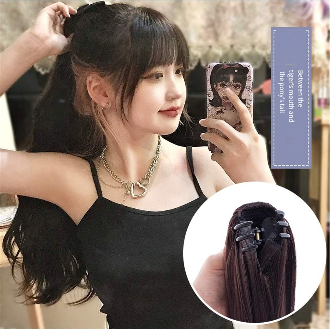 High ponytail grab clip big waves  HA0161