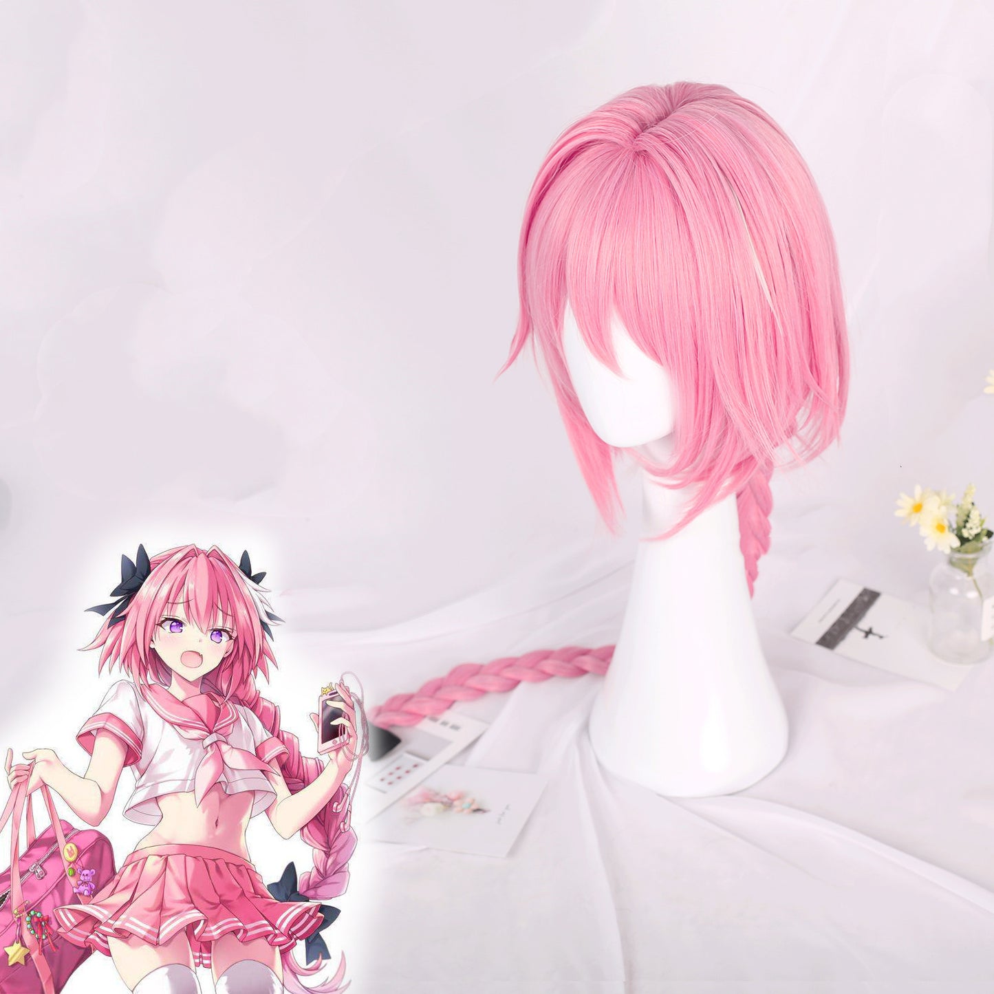 Pink Astolfo cosplay wig   HA0720