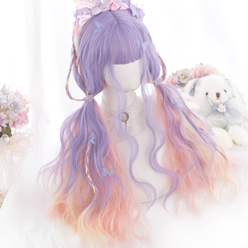 Purple pink gradient long curly hair HA0360