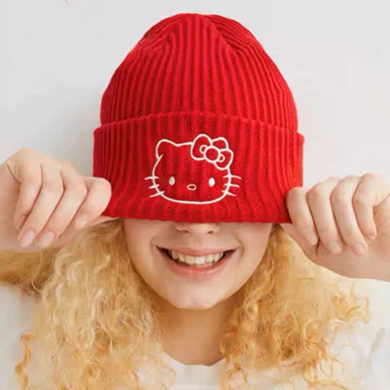 Cute cat embroidered knitted hat   HA1174